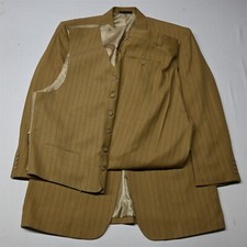 NEW Stacy Adams 44R 34x30 Brown Blue Stripe 3 Piece Mens Jacket Pants Suit