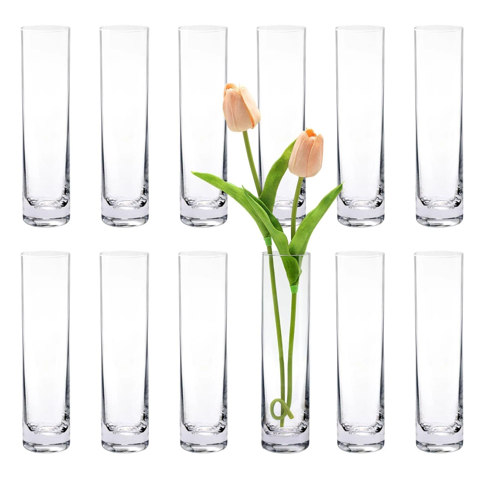 Glass Cylinder Bud Vases for Centerpieces Set of 12 Clear Small vasesHandmade...