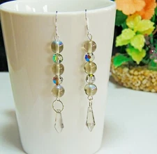 Handmade Crystal Beaded Smoke Drop Earrings