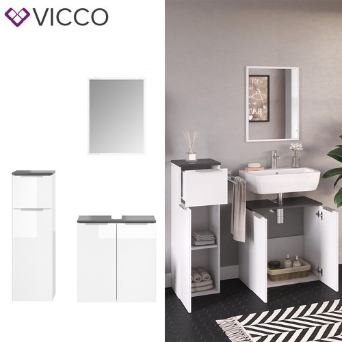 VICCO baño completo OTIS blanco - mueble alto mueble bajo mueble midi con espejo - Imagen 9 de 29