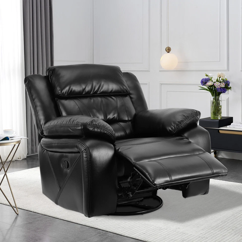 Cadeira de balanço giratória moderna reclinável de couro ecológico reclinável manual sofá único nova - Imagem 4 de 4