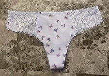 NWT VICTORIA'S SECRET PINK SMALL BUTTERFLY FLORAL LACE NO SHOW THONG PANTIES