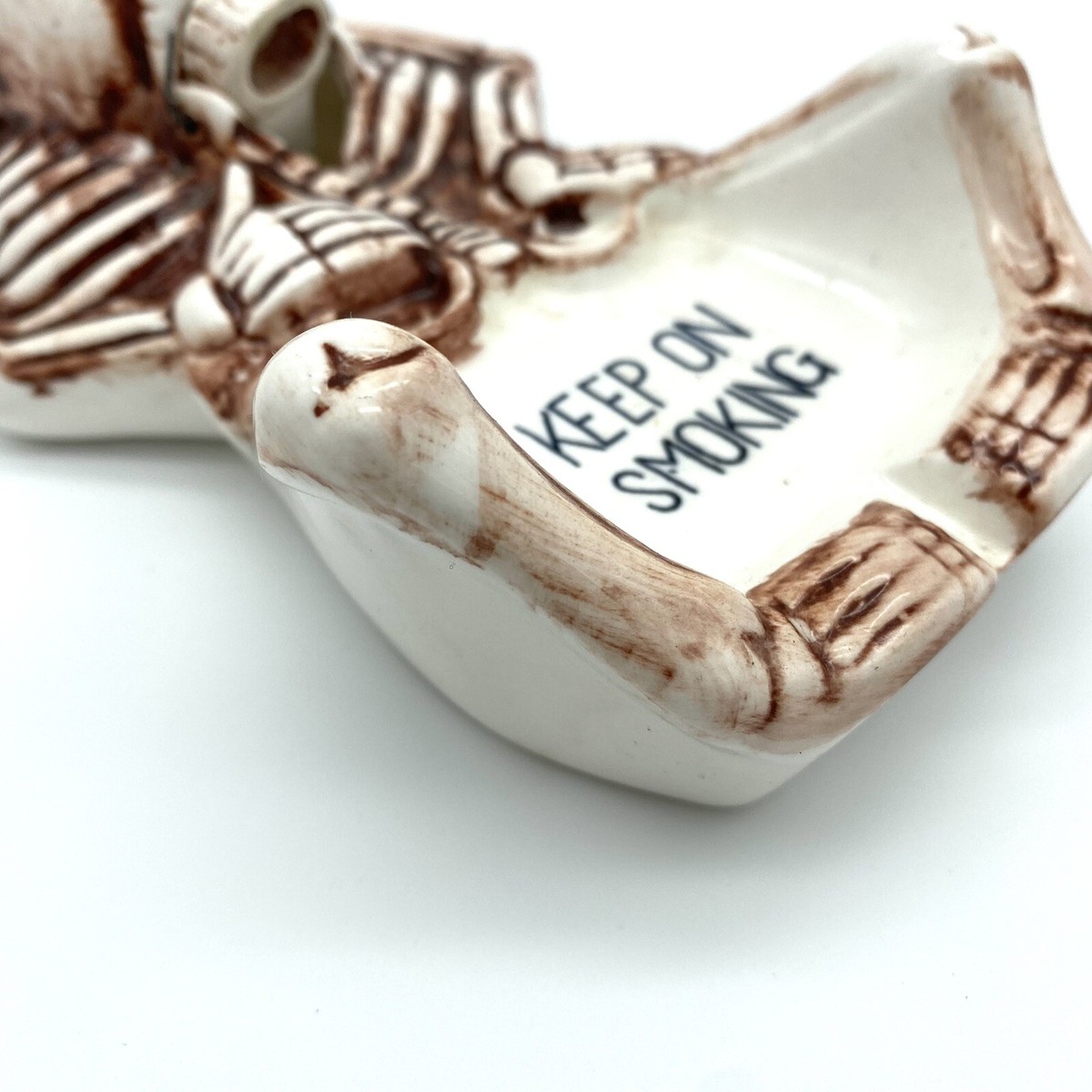 Vintage Ceramic Ashtray Skull / Skeleton “Keep On Smoking