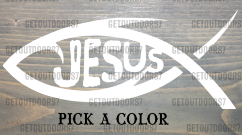  Autocollant poisson Jésus autocollant vinyle chrétien choisissez la couleur et la taille Religious God XO - Photo 1/10
