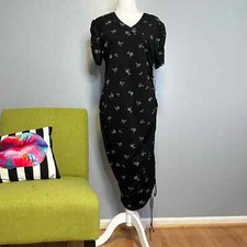 Vince Camuto Black Floral Mesh Ruched Side Midi Dress NEW XL