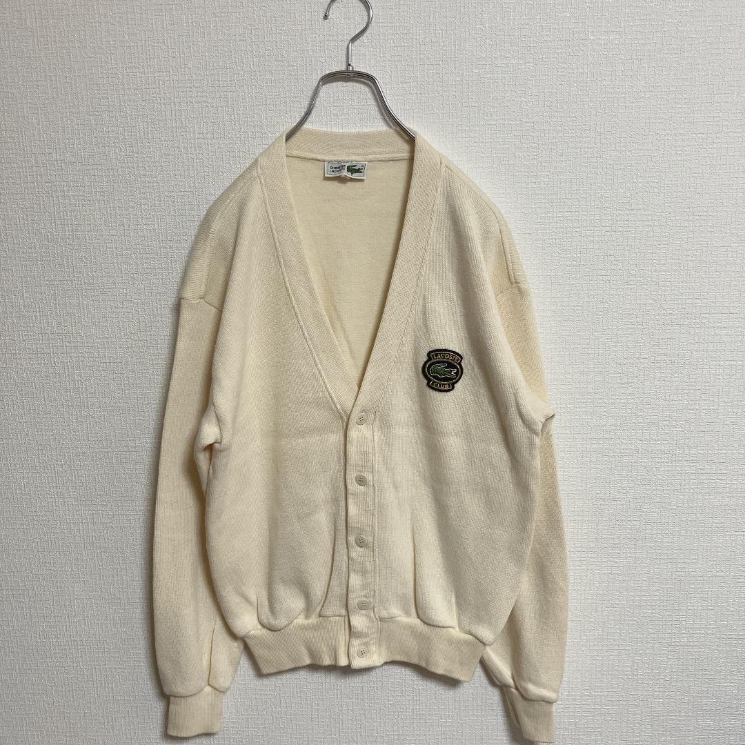 90S Lacoste Cotton Knit Cardigan 2 White Off-White Sweater M 90S Lacoste Cotton Knit Cardigan 2 White Off-White Sweater M