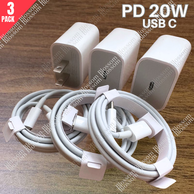 3Pack For iPhone 15 14 13 12 11 Pro Max USB C New 20W PD Fast Charger Cube Cable