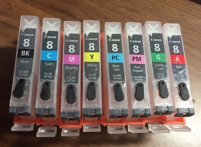 CLI-8 OEM Canon 9000-9000MKII Empty Flushed Set, Drilled - Free Plugs, Clips