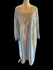 VINTAGE Character M Blue Shiny Satin w/quilted Top Cotton Lined Nightgown Long