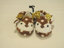 NEW SIZE 5/6 GIRL'S SLIP-ON REINDEER SLIPPERS WITH 3-D FEATURES