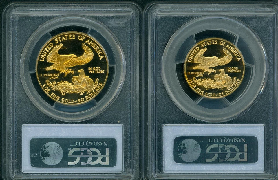 1987 2-COINs SET GOLD EAGLE 1987-W $50 & 1987-P $25 PCGS PR70 PROOF PF70 PF-70 ! - Image 2 of 2