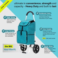 Large 64L Aluminium Shopping Trolley 2 Wheel Heavy Duty 4 Pockets Foldable Solid
