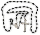 c. 1950 - VINTAGE BLACK & CLEAR GLASS BEADS STERLING SILVER FLORAL LINKS ROSARY