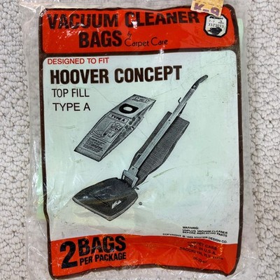 Vacuum Cleaner Bags For Hoover Concept Top Fill Type A 1 Pkg/2 Bags VTG NOS 1985