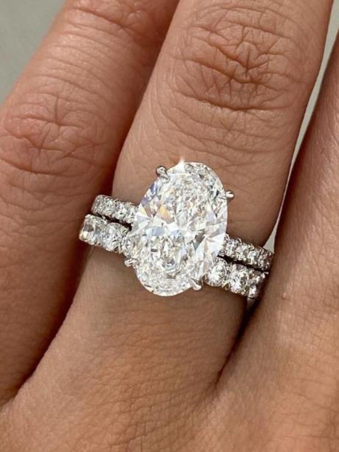 3 CT Oval Cut Halo VVS1 Moissanite Wedding Bridal Set Ring Solid 14K White Gold