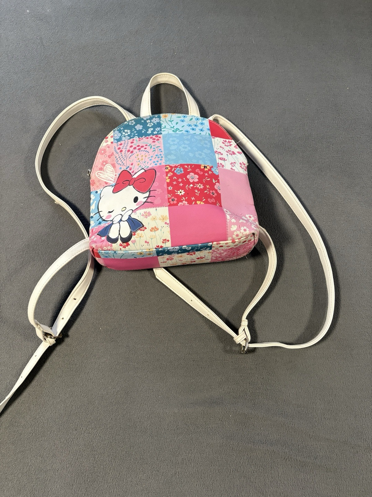 Used Hello Kitty Loungefly Patch Work Backpack Mi… - image 1