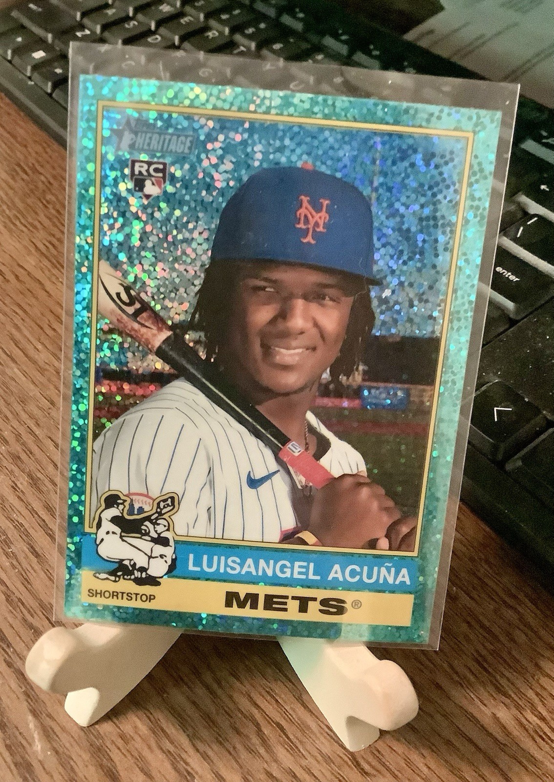 2025 Topps Heritage Chrome Aqua Sparkle Refractors #274 Luisangel Acuna NY Mets