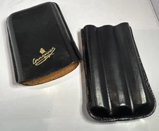VTG COURVOISIER COGNAC BLACK CIGAR CASE TOBACCIANA 3 SLOT 3.5 X 5.5"
