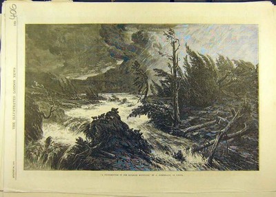 Original alter antiker Druck 1870 Gewitter Bayerische Berge Zimmermann Wien