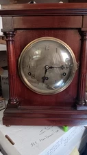Antique 19th C Mantel Clock This Beauty Runs! Cabinet Finish is Great With Keys 