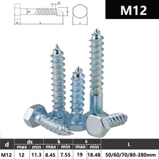 M12 / 12mm HEX HEXAGON HEAD WOOD SCREW SCREWS BOLTS ZINC PLATED ALL LENGTH