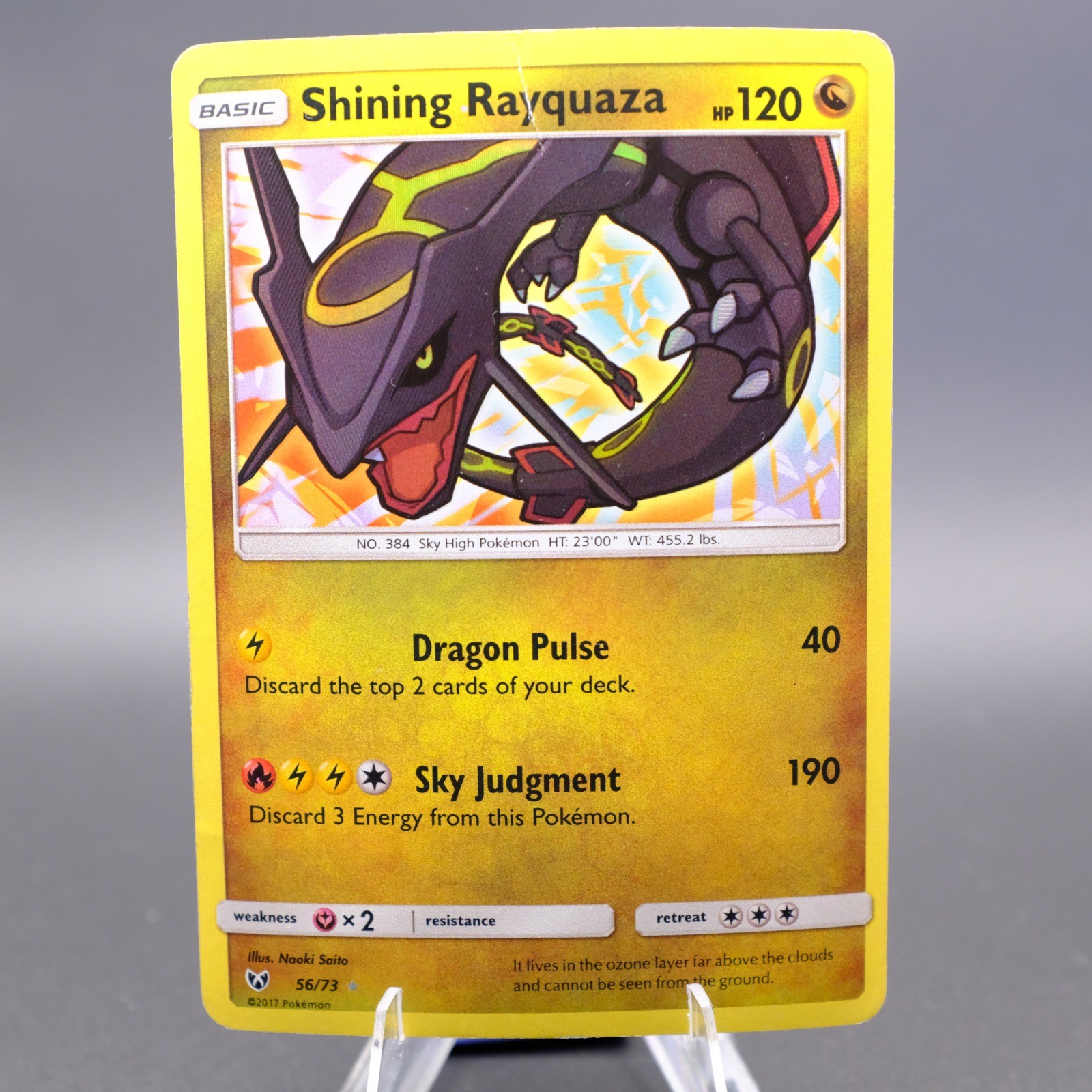 Shining Rayquaza 56/73 Shiny Holo Rare Shining Legends HP/DMG Crease Top