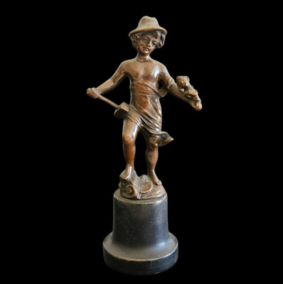 Antique  Austrian Vienna Cabinet Bronze Boy Figurine 5  signed Echte Bronze