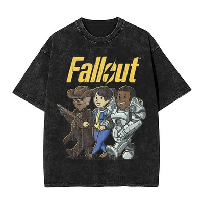 Fallout Vault Tec T Shirt Washed Black Graphic Tee Cotton Game Shirt M-XXXL