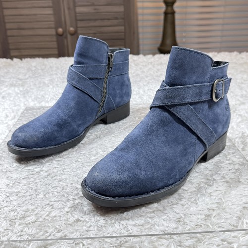 Born Stiefel Damen Größe 9M Blau Wildleder Leder Stiefeletten Reißverschluss Schnalle F11404