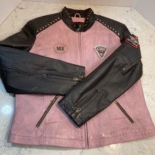 Wilsons Leather Pink&Black Moto Racing Women?s Jacket Patches/Brass Studded  XXL