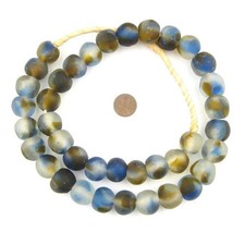 Blue Brown Swirl Recycled Glass Beads 18mm Ghana African Sea Glass Multicolor