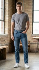 Buck Mason Made In USA Slim Fit Jeans Mens 32 Medium Wash Stretch Denim 32x27.5