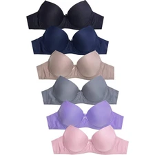 PACK OF 6 MAMIA WOMEN'S DEMI COVERAGE REMOVABLE STRAPS SOLID T SHIRT BRA (BR4309
