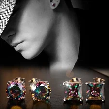 2 Pair Rainbow Mystical Fire Topaz Fashion Stud Earrings
