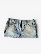 Y2K Vintage Distressed Denim Mini Skirt Button-Up, Low-Rise, Faded Blue