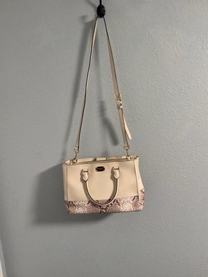 Michael Kors Kellen Medium Satchel Cream Saffiano Leather with Snake Print Trim