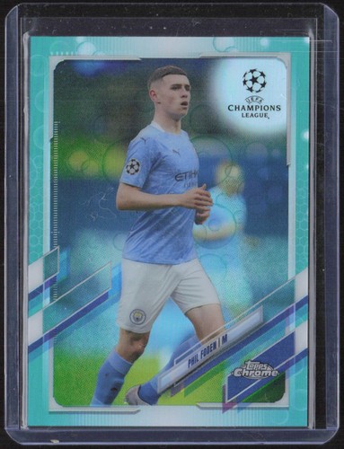 2020-21 Topps Chrome UEFA Champions League #34 Phil Foden Aqua Bubbles Refractor