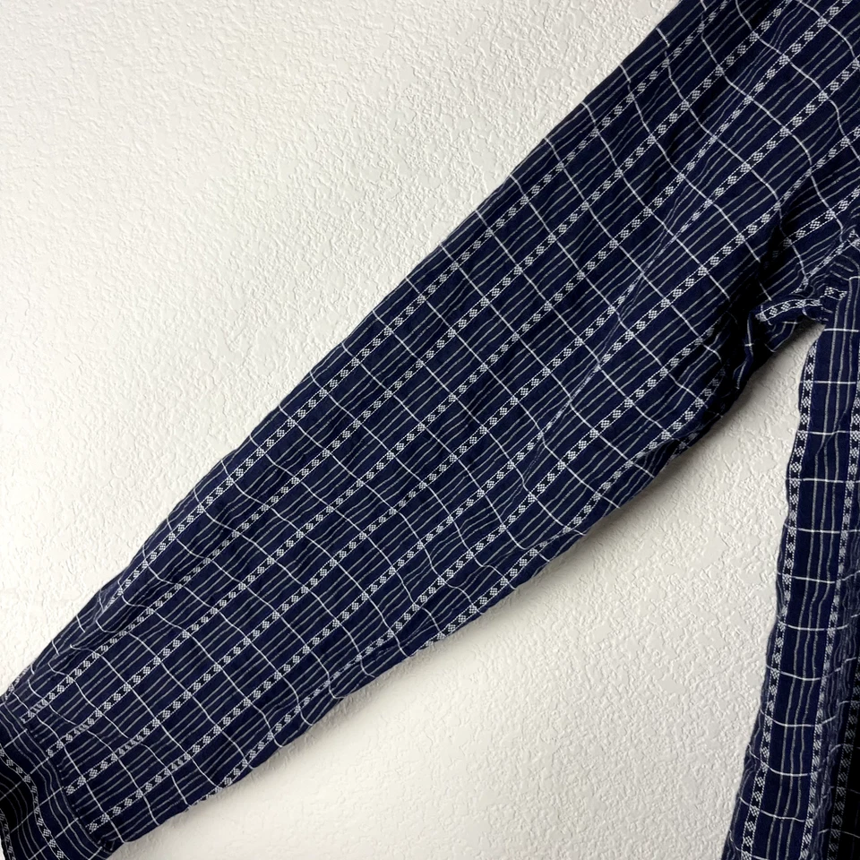 Camisa Armani Jeans Para Hombre XL Azul Bordada Patrón Abotonado Tribal Azteca Italia Foto 4 de 4