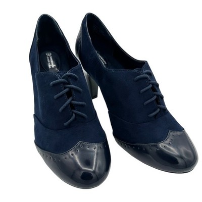 Giani Bernini Heels Womens Size 11 Lace-Up Oxfords Navy Suede Patent Leather
