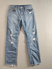 Levis Girls Jeans 14R Blue 5 Pocket Distressed Raw Hem Logo Stretch Casual Denim