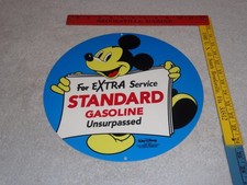 VINTAGE 1940 STANDARD GASOLINE MICKEY MOUSE WALT DISNEY OIL PORCELAIN METAL SIGN