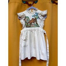 Handmade vintage pinafore style children  s dress Embroidered appliqu  mouse
