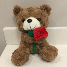 Brown Teddy Bear Plush Toy Hugging a Red Rose