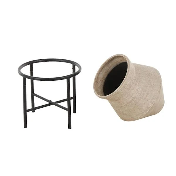 Litton Lane 20 pulgadas Jarrón decorativo ancho redondo beige con soporte de metal negro Foto 4 de 4