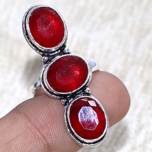 Red Onyx 925 Silver Plated Long Gemstone Handmade Ring US 6 Ethnic Gift AU s418