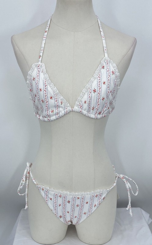 Love Shack Fancy Girls Tween Two Piece Bikini Cherry Stripe Size XL Dannie Swim