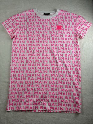 Authentic BALMAIN Girls/Womens Logo Cotton Dress Size 12A Pink All Over