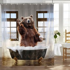 Funny Bear Shower Curtain Cute Animal in The Bathtub Curtain Set with 12 Hook...