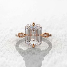 2.50Ct Emerald Cut Lab Created Diamond 14k Rose Gold FN Engagement Bridal Ring
