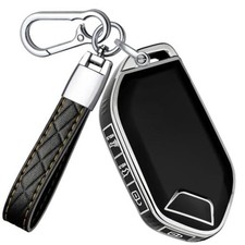 for Kia Key Fob Cover with Keychain - TPU Key Case Shell Sliver-edge-black